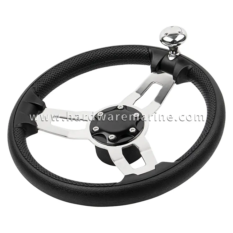 Stainless Steel PU Foam 3-Spoke Boat Steering Wheel With Knob